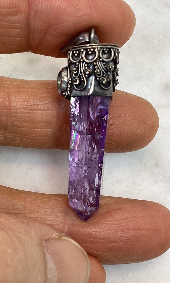 Vintage Sterling Silver Amethyst Rock Crystal Pendant