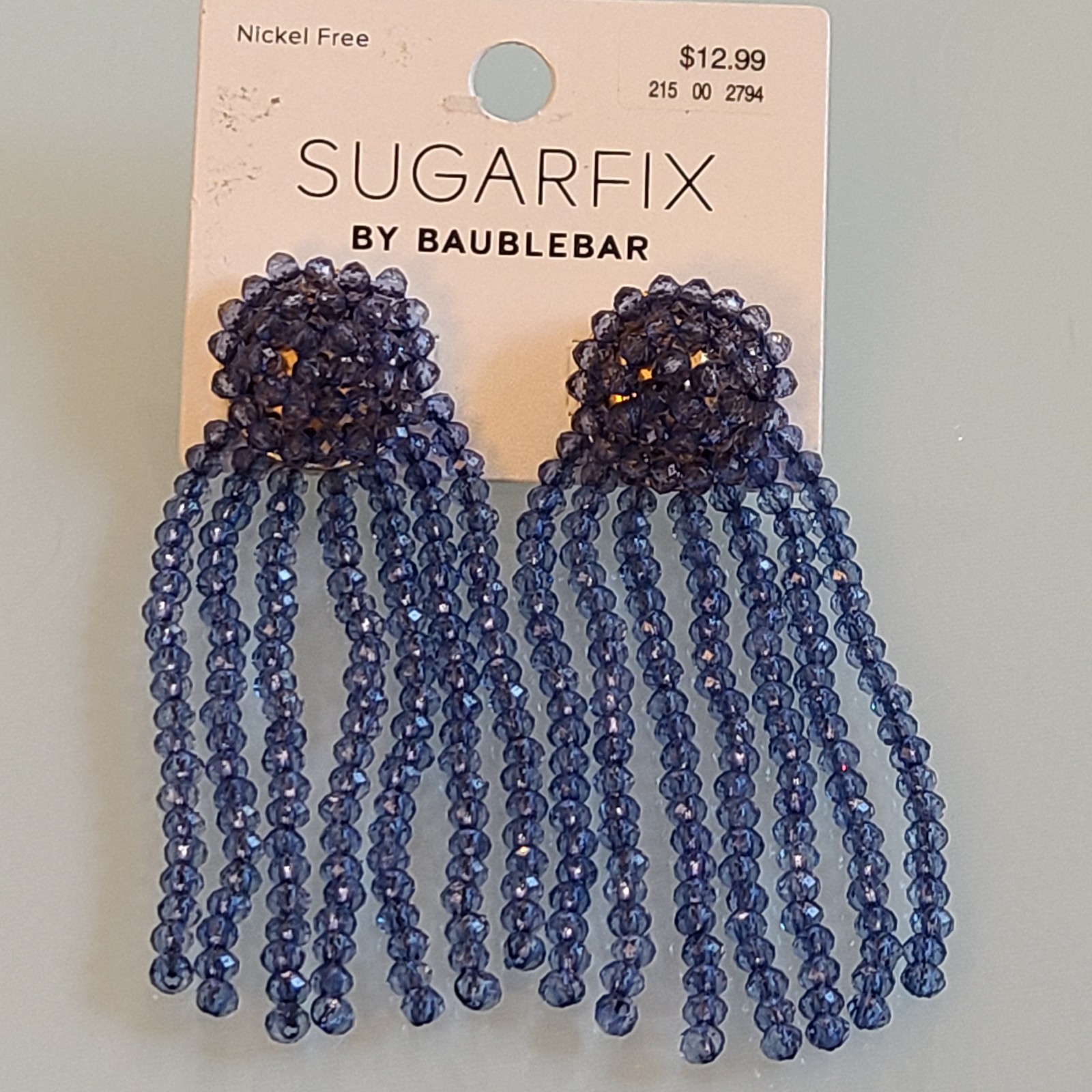 Sugarfix by BaubleBar Beaded Fringe Earrings Slate Blue 3.25″ Drop Dangle State