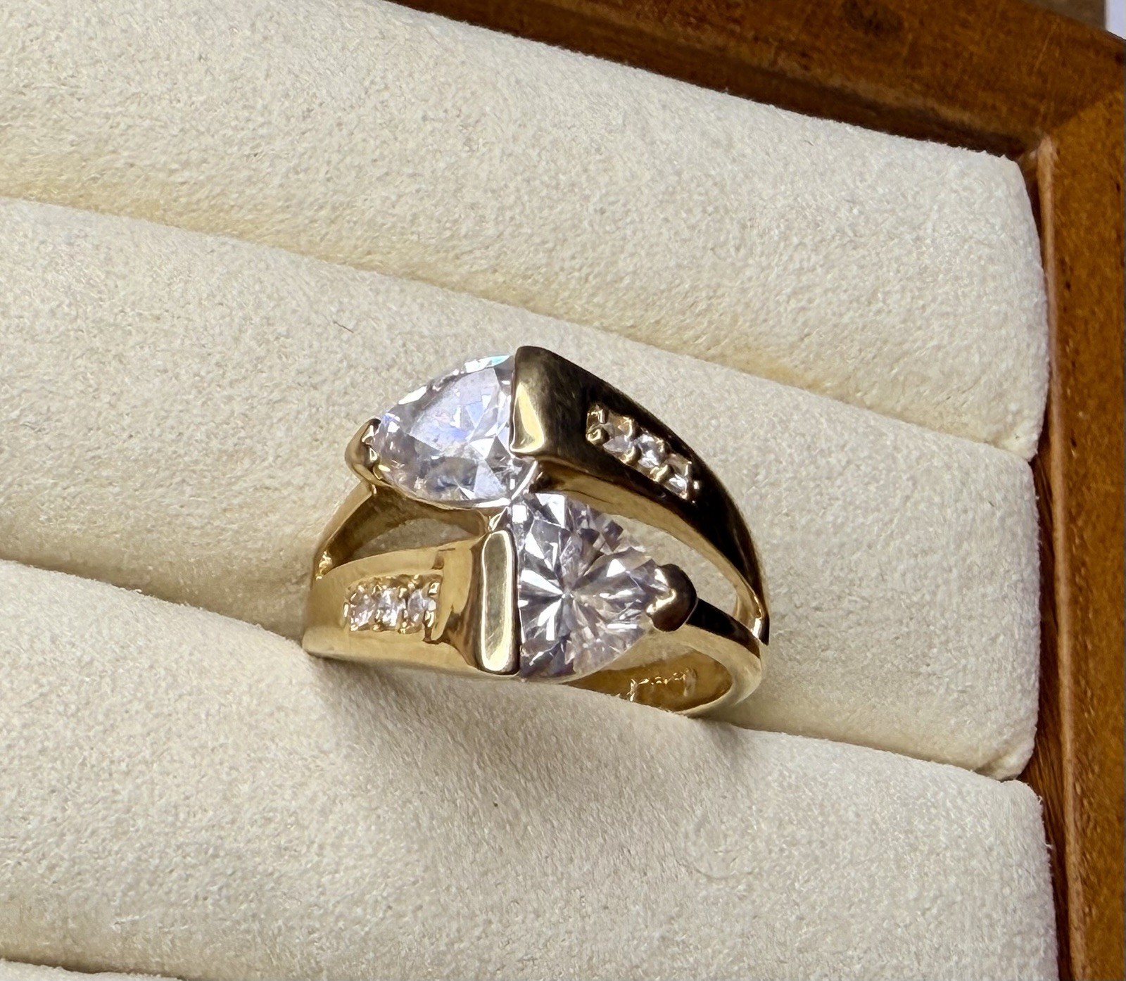 Trillion Cut Moissanite Gold Vermeil Over 925 Channel Set Split Shank Ring 8.5