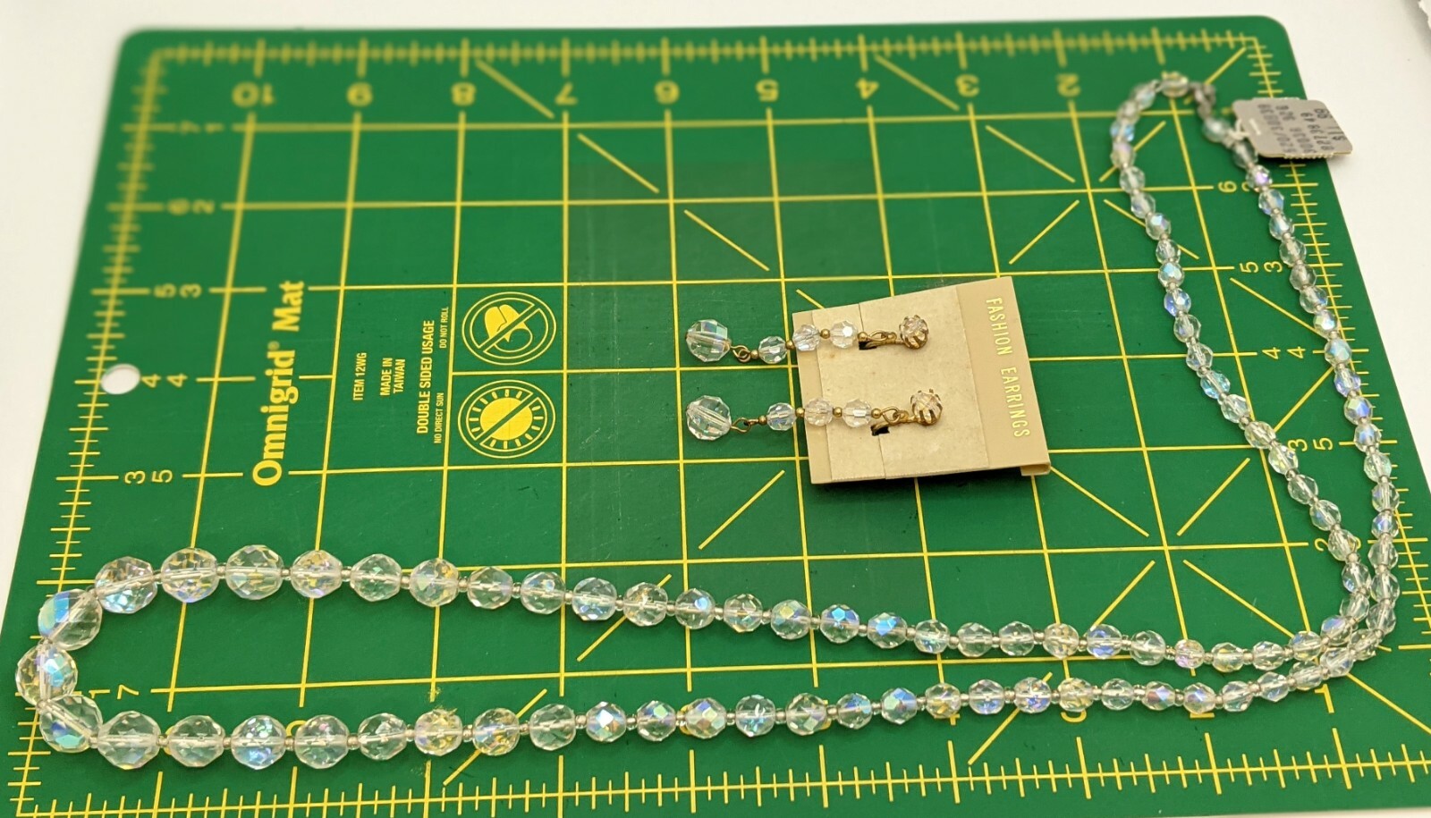 Vintage Necklace & Earrings May Co Original Tags AB Beads Original Box & Tags