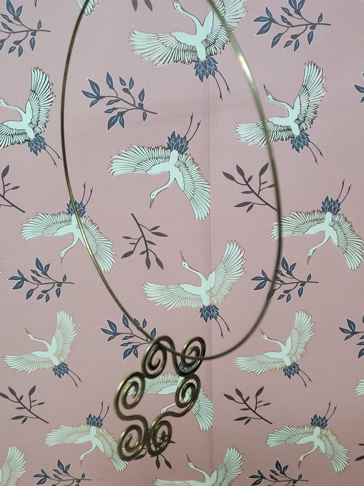 Vintage Art Nouveau Style Brass Choker Necklace Swirl Pendant Boho