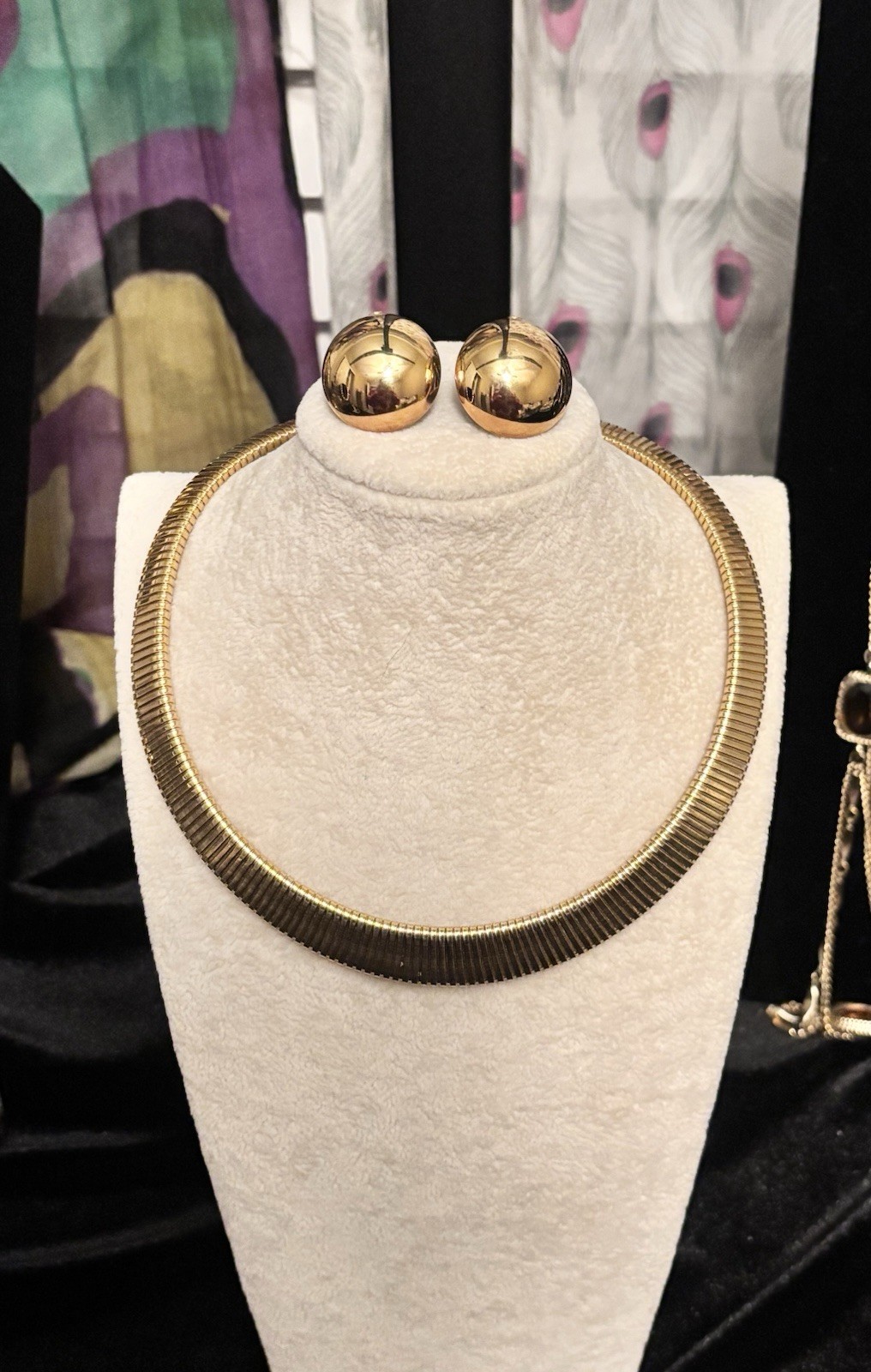 Classic Monet Gold Tone Collar Necklace W/ Joan Rivers Dome Earrings. 15 Inch