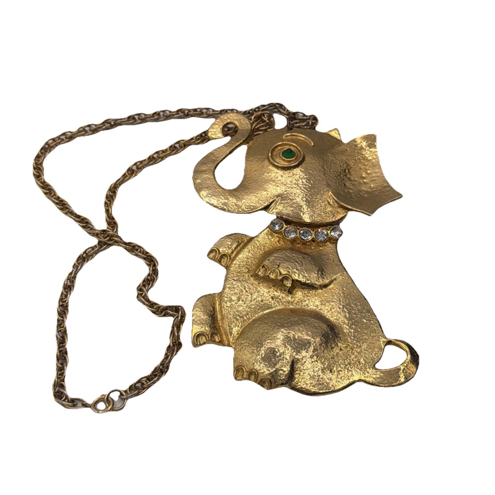Rare Hattie Carnegie Articulated Elephant Necklace • Textured Gold Statement