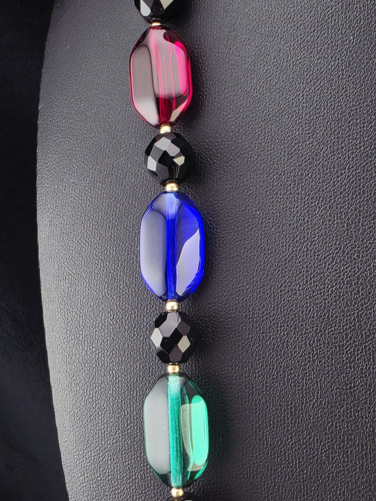 Vintage 1930s Czech Art Glass Necklace Blue & Clear Faceted Beads Handmade