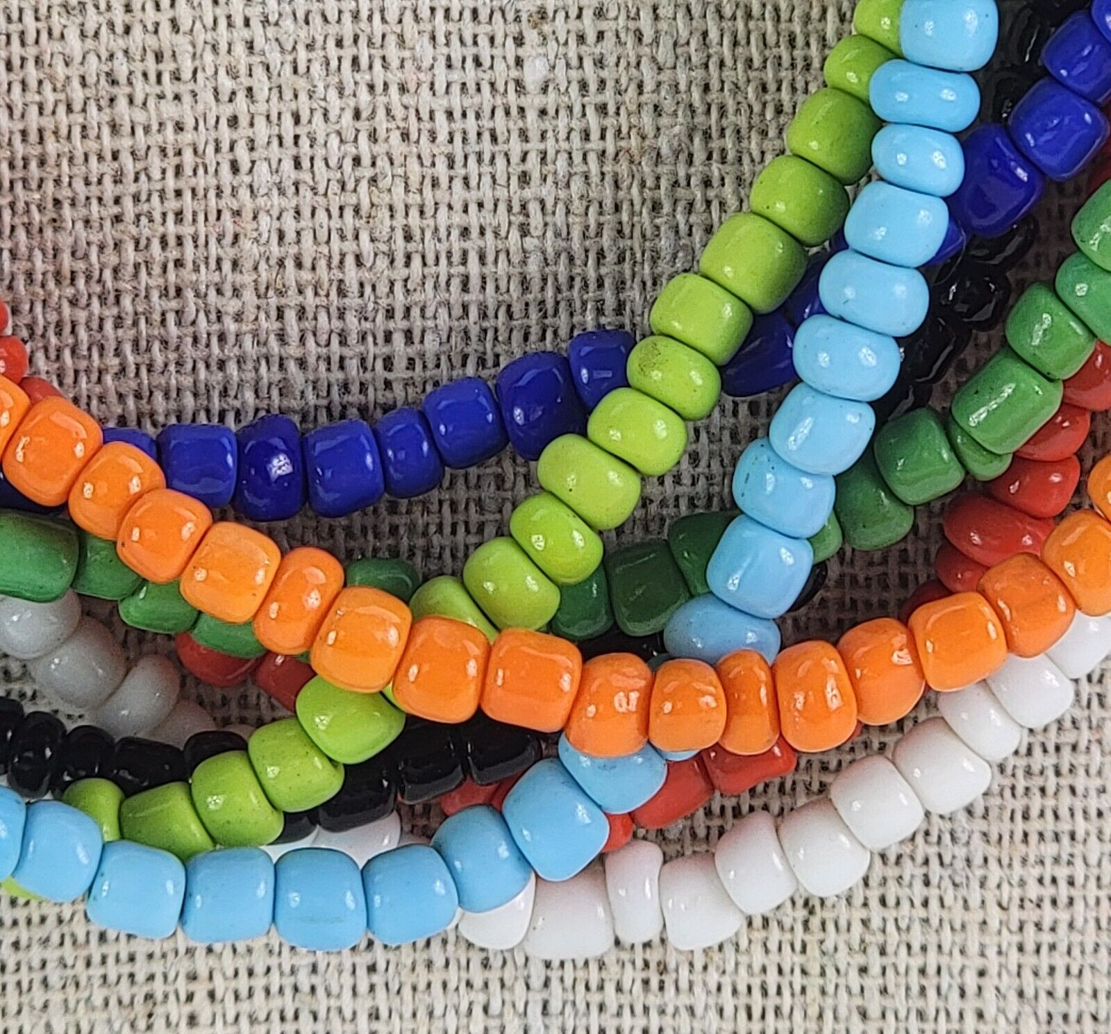 Vintage Multicolor Multi-Strand Beaded Necklace 19 in Toggle Clasp Acrylic Boho