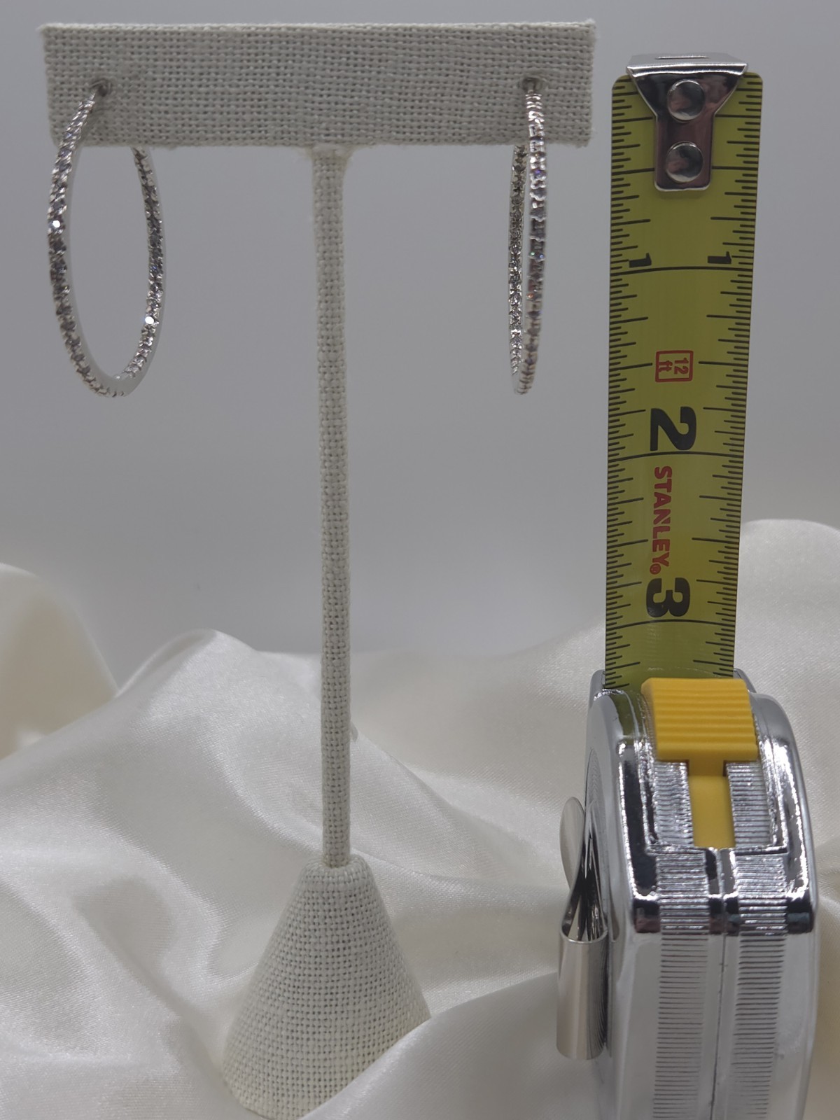 QVC Diamonique Pave Inside-Out Hoop Earrings Pierced 1.5″ 2mm wide Anti-Tarnish