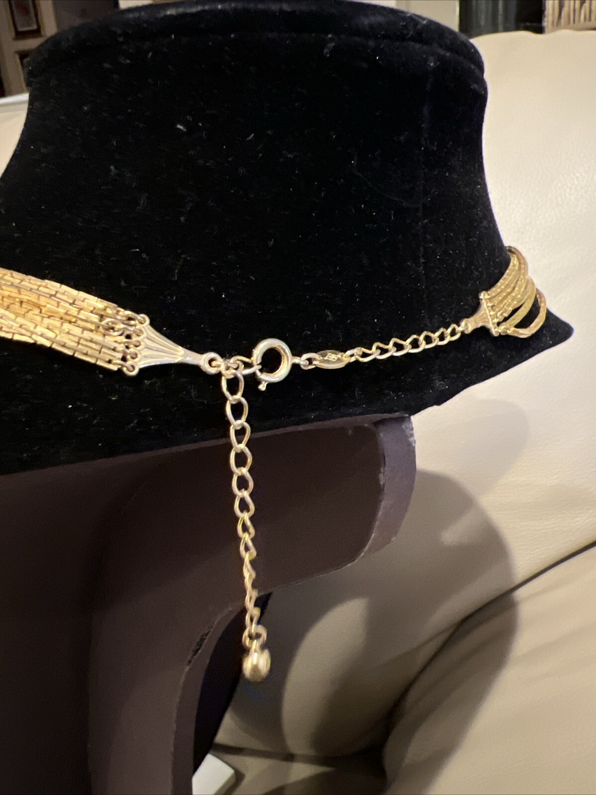 Vintage Shinny Signed NS Multi Strand Yellow Gold Tone Adjustable Necklace 7030