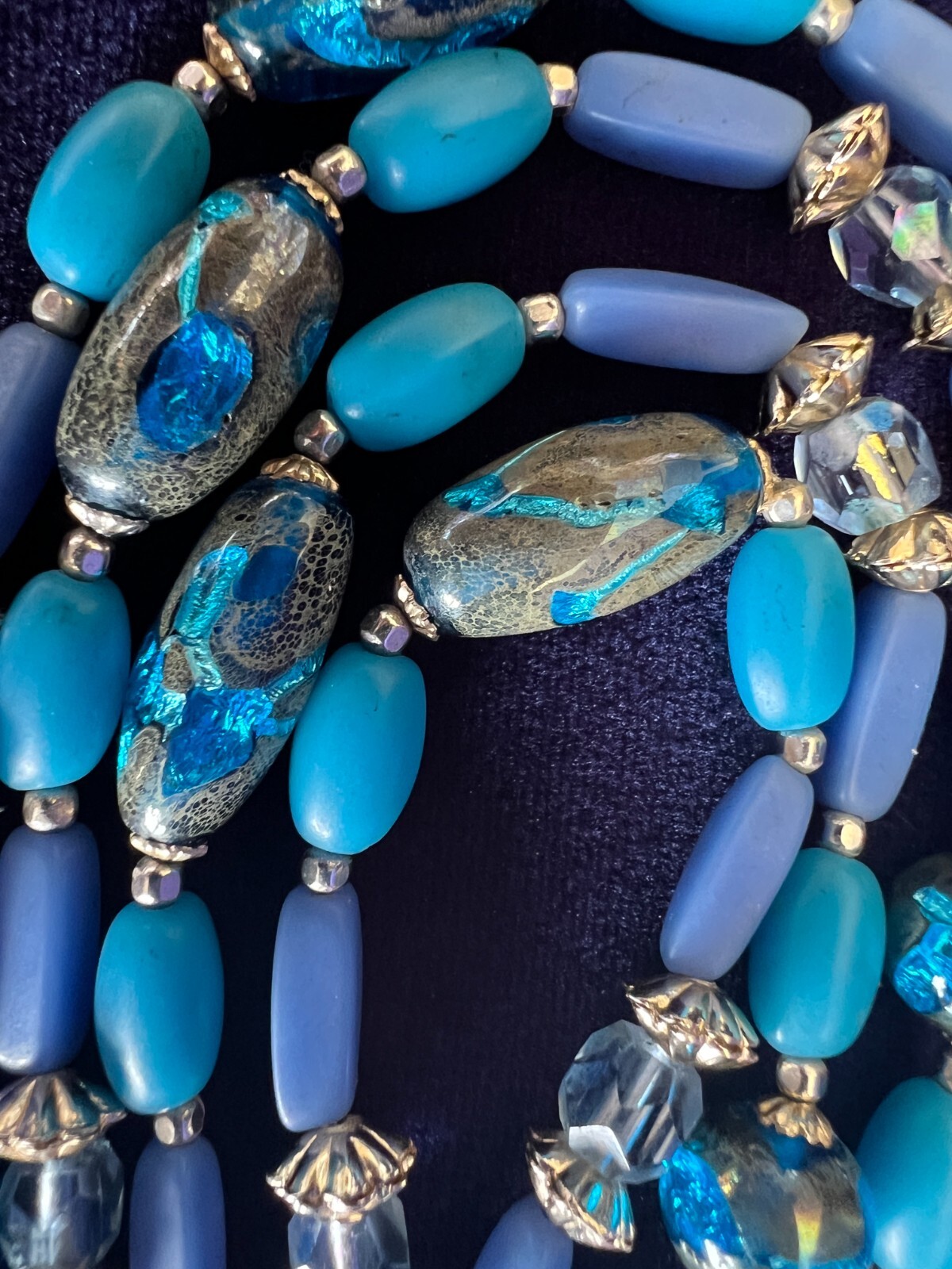 Murano Glass Beaded 2 Strand Necklace 22 Inches Long Blue