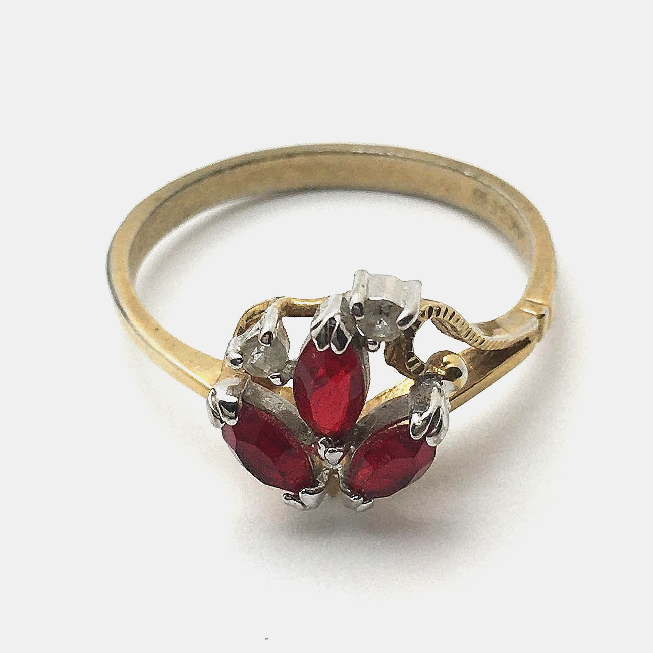 14k GE Gold Filled Red & Clear Stone Ring