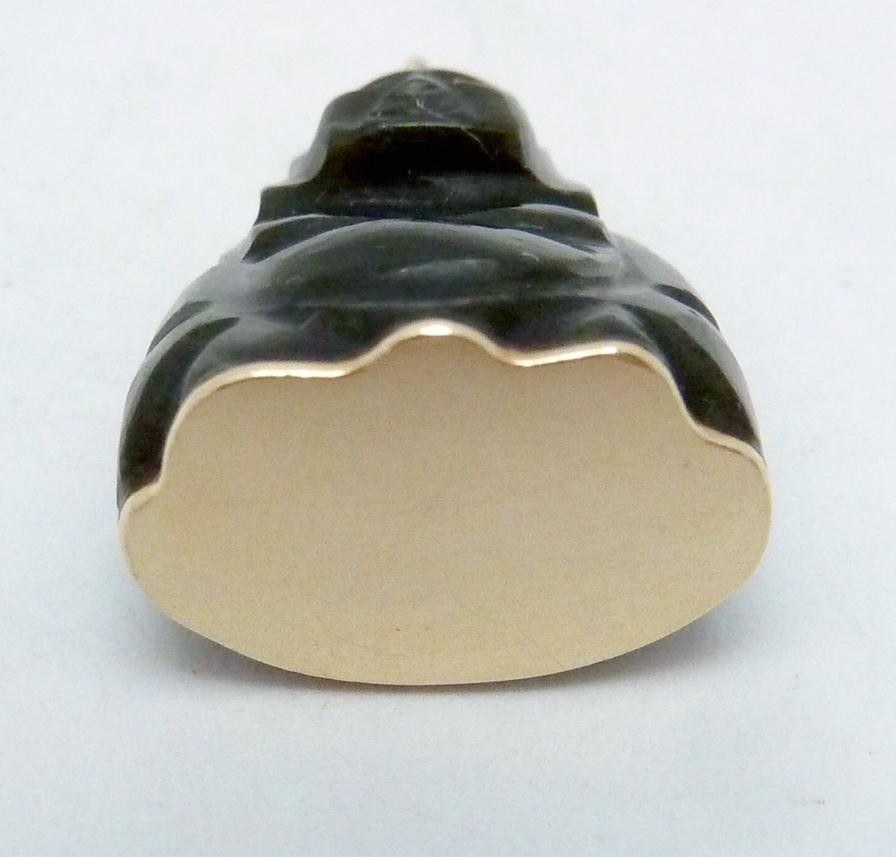 Vintage Carved Jade Pearl Buddha Pendant Gold Plated Base 27535