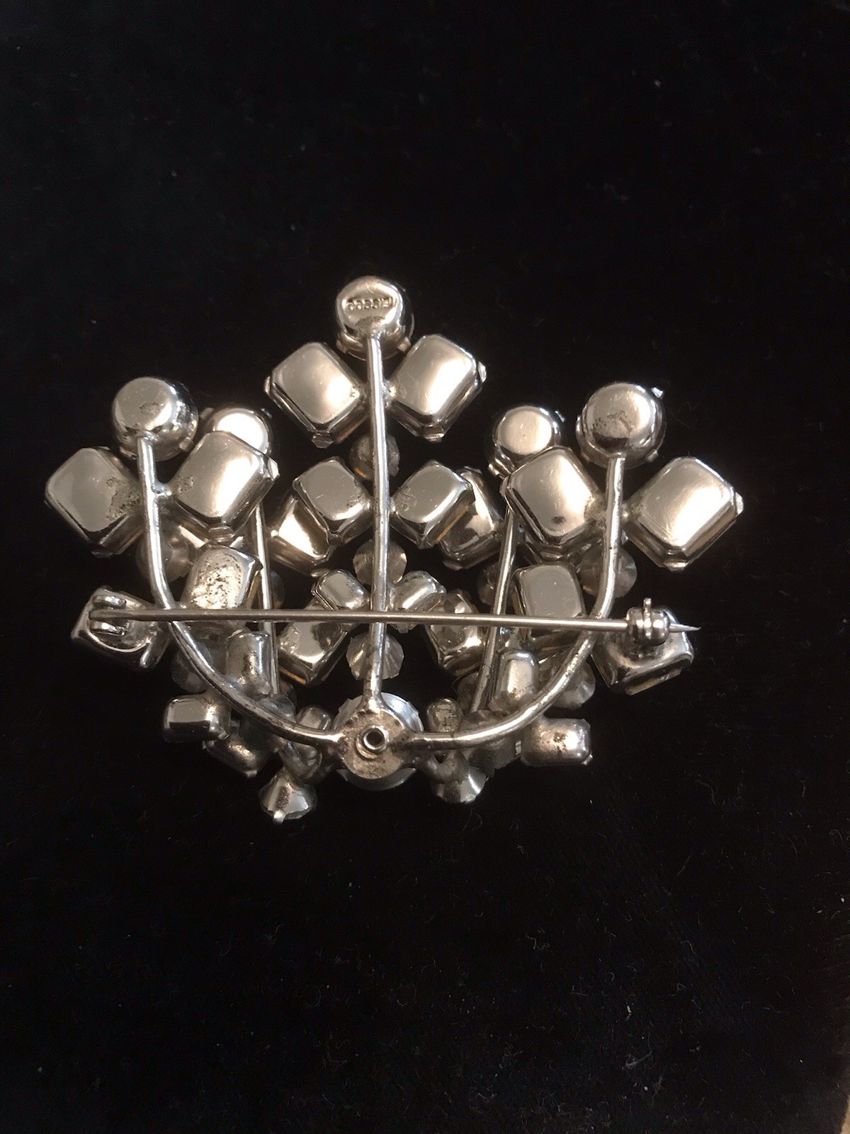 Weiss Pin Clear Stones Layered 2 1/4 Wide Signed