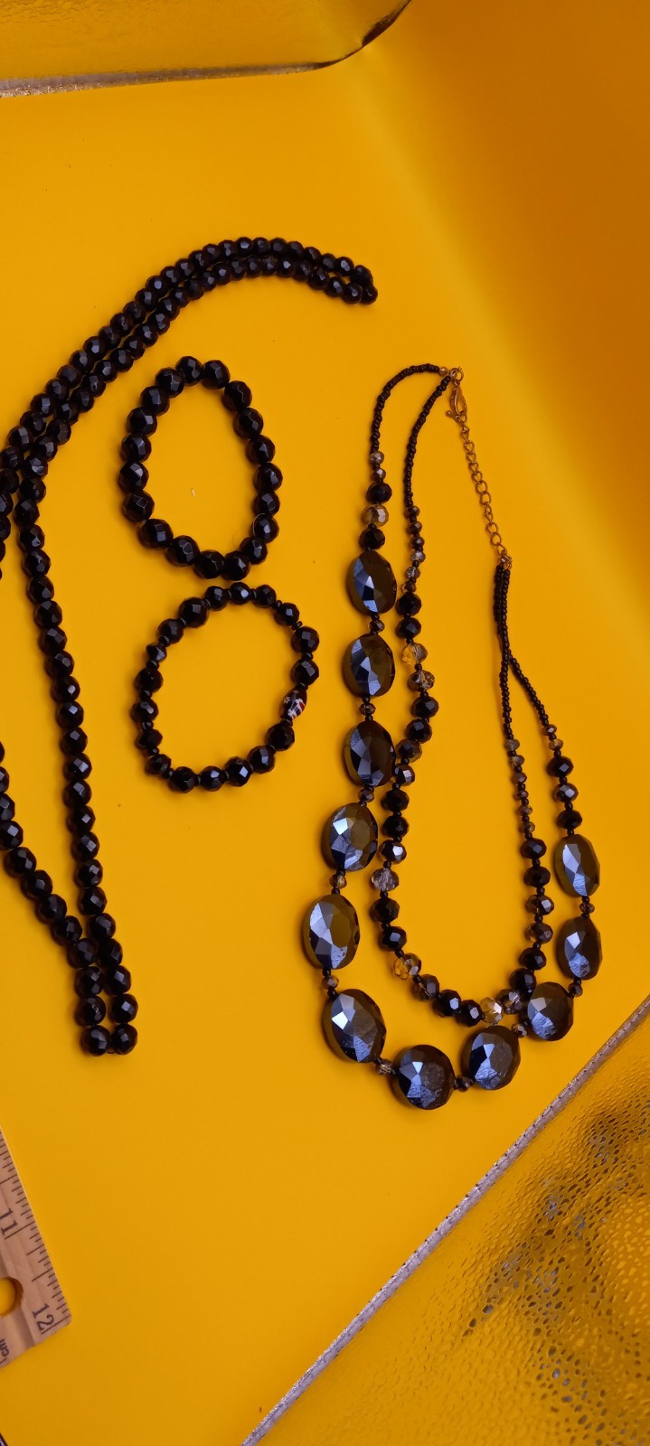 Vintage Black Faceted Crystal Glass Small Jewelry Lot