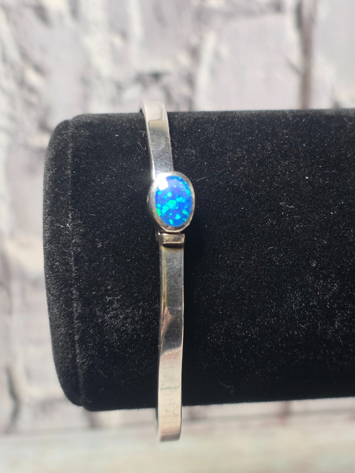 Mexican Blue Opal Inlay .925 Bangle Bracelet 7.5
