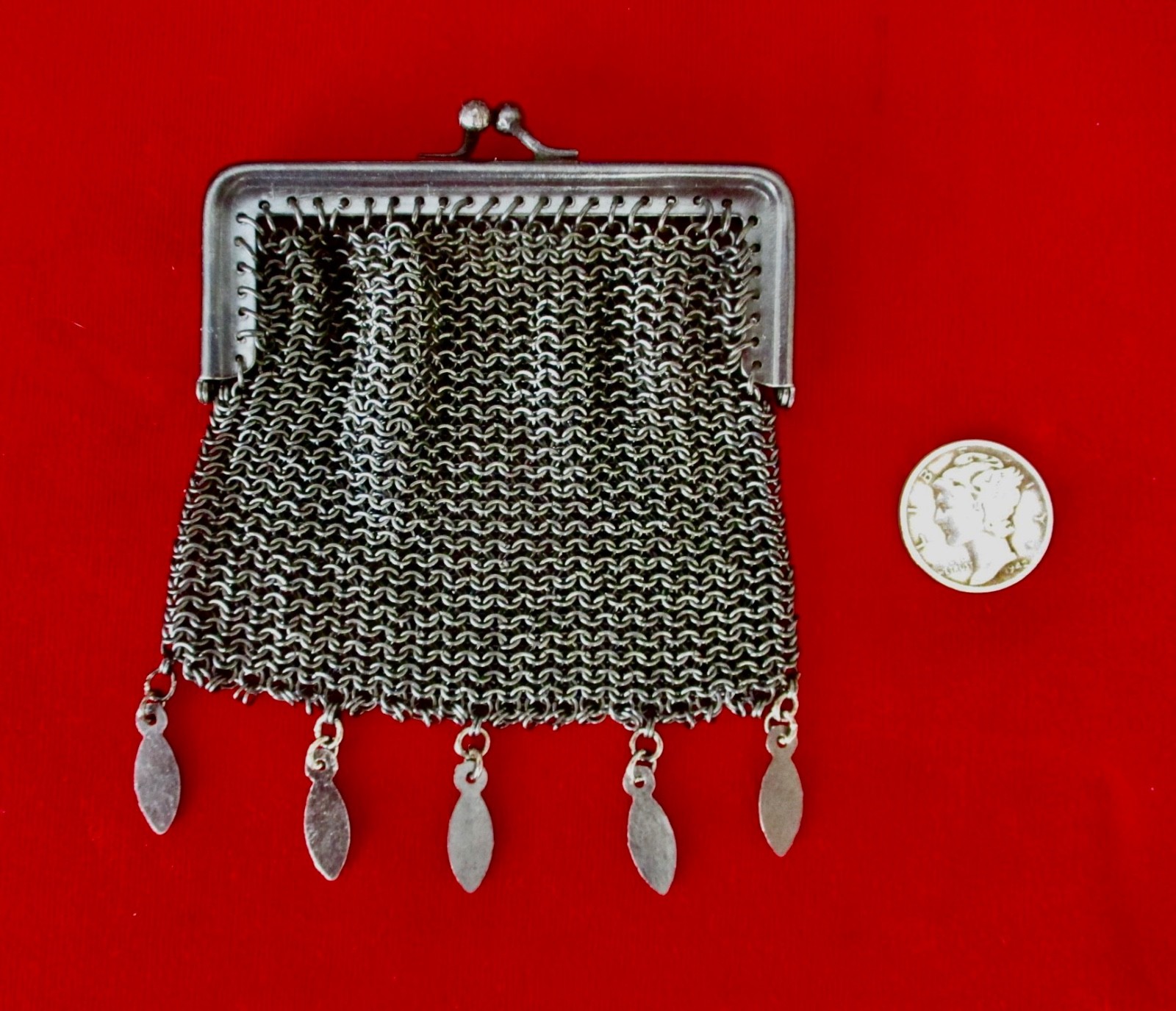 Antique Gunmetal Chatelaine Mesh Purse/Necklace/Victorian