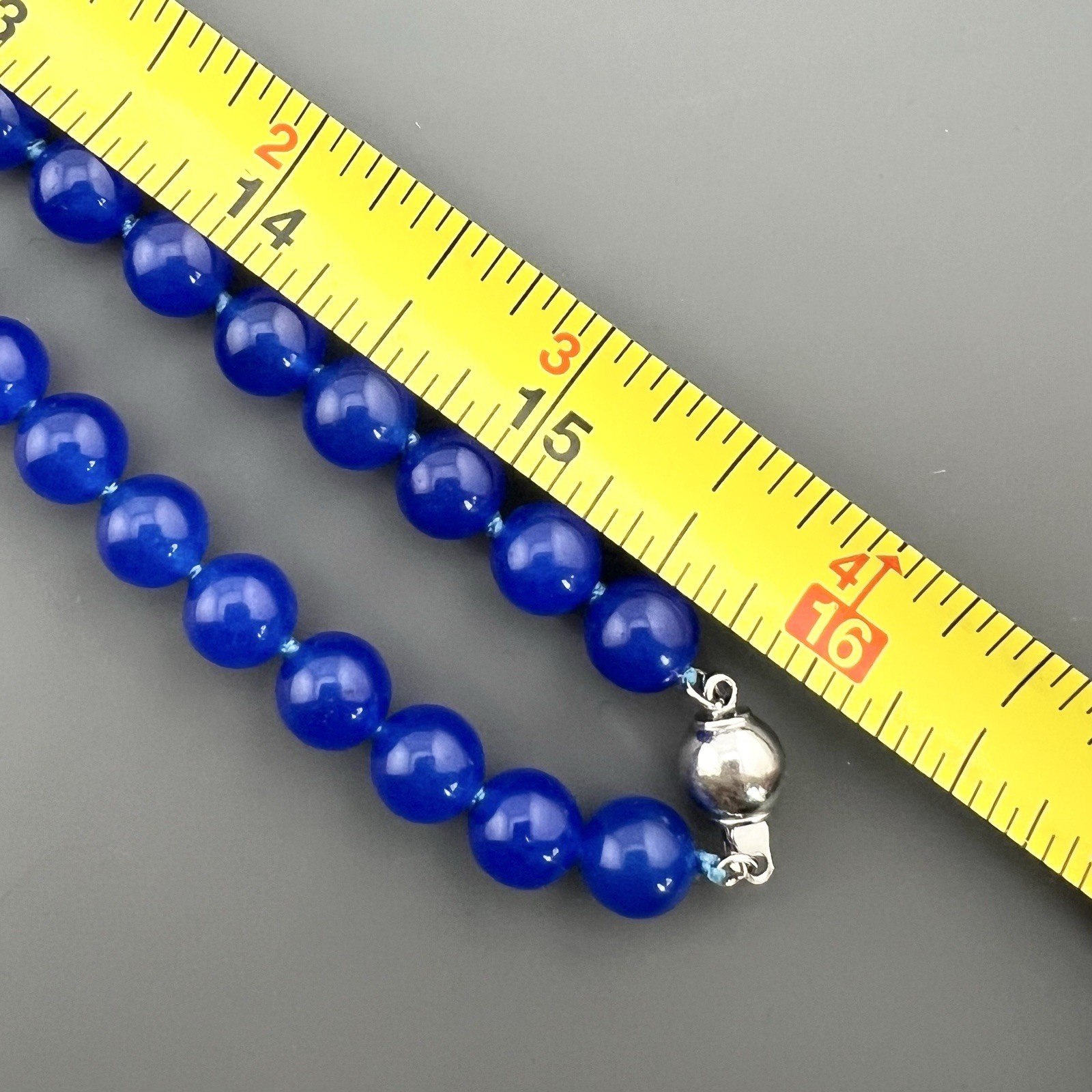 Vintage Beaded Necklace Blue Gemstone Hand Knotted 32”
