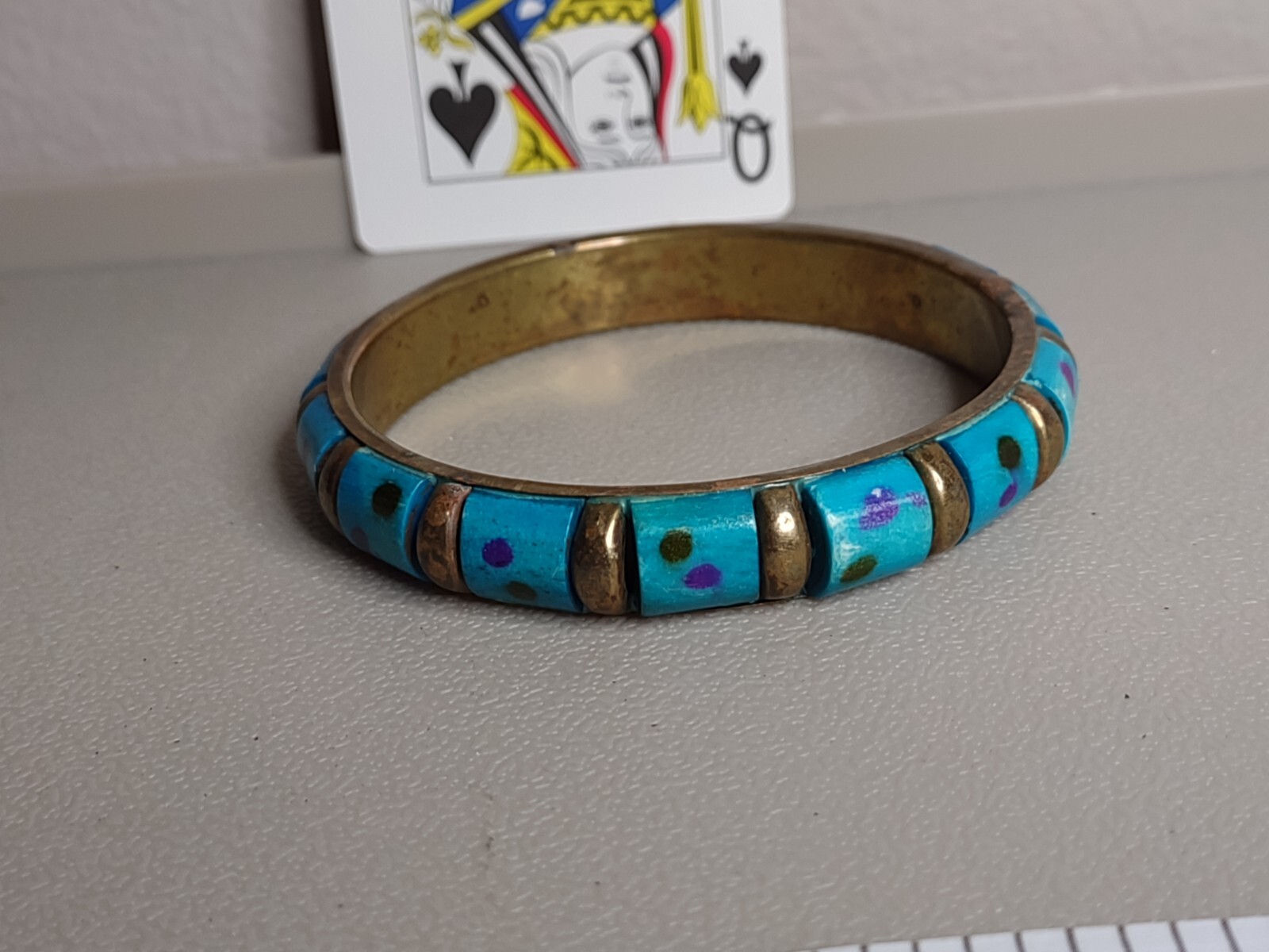 Vintage 7.5 Inch Blue And Purple Spotted Bangle Bracelet