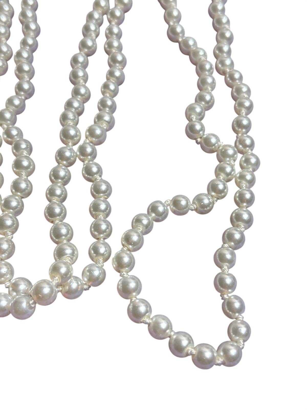 Vintage Knotted Glass Faux Pearl Necklace Rope Length 60 inches Long