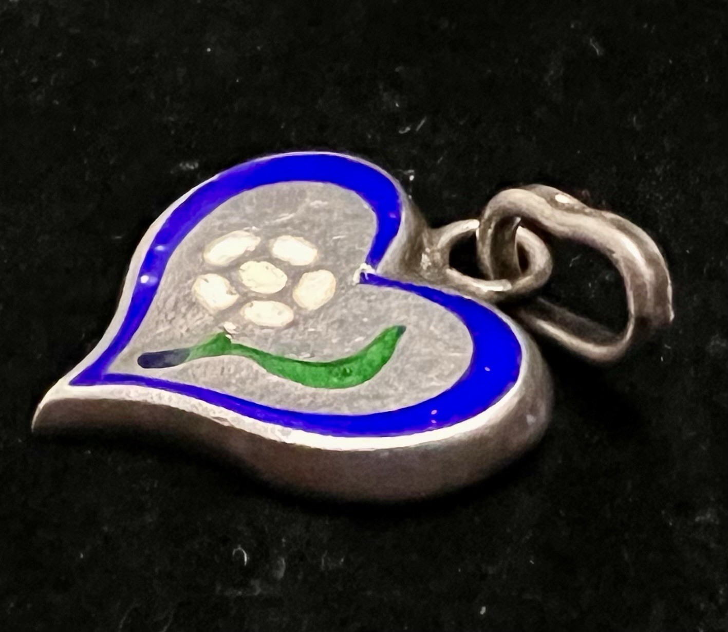 925 STERLING SILVER Enamel HEART & DAISY or ROSE FLOWER Charm PENDANT Vintage