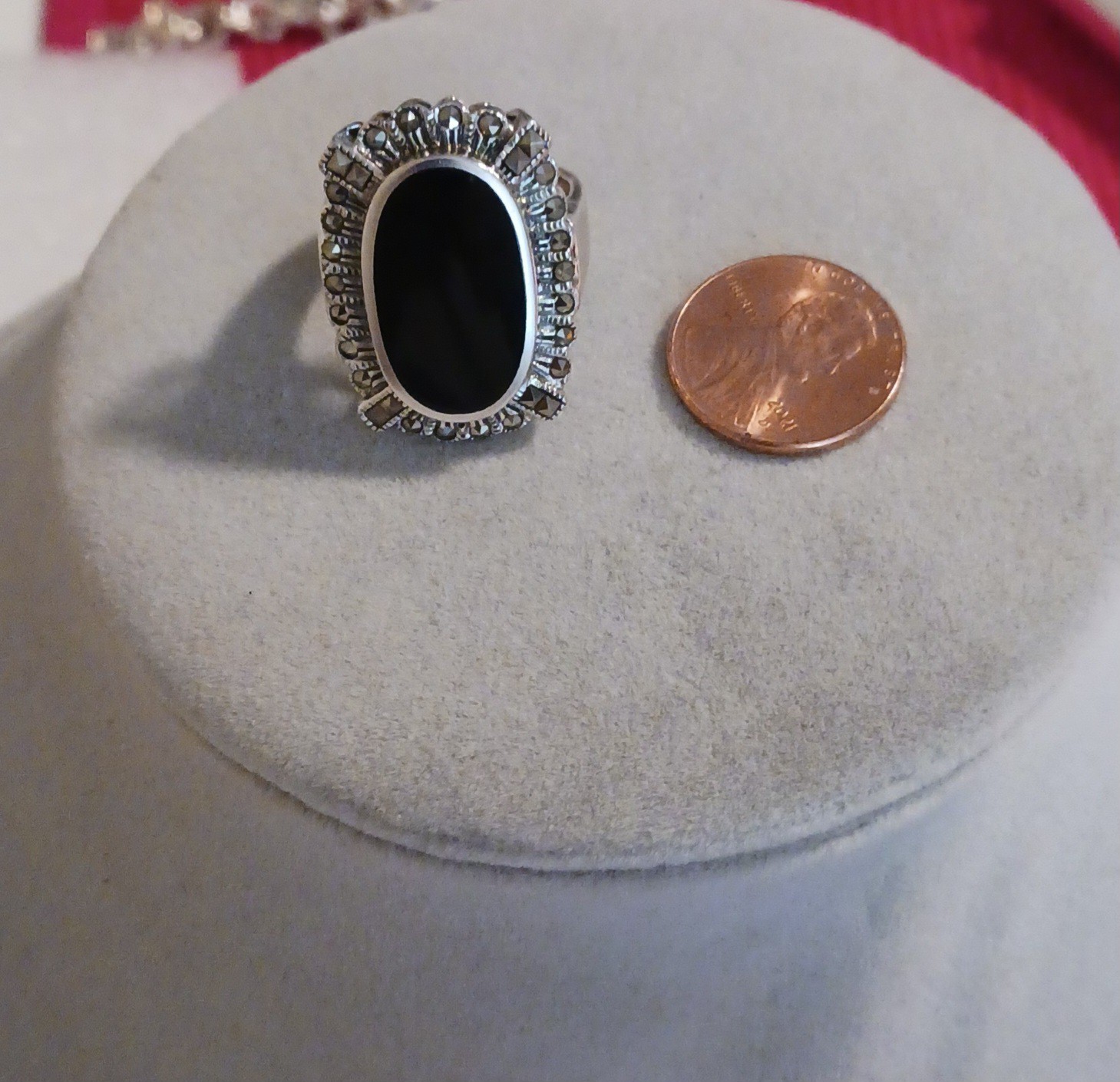 Vintage Black Onyx Ring Sterling Silver With Small Stones Size 8
