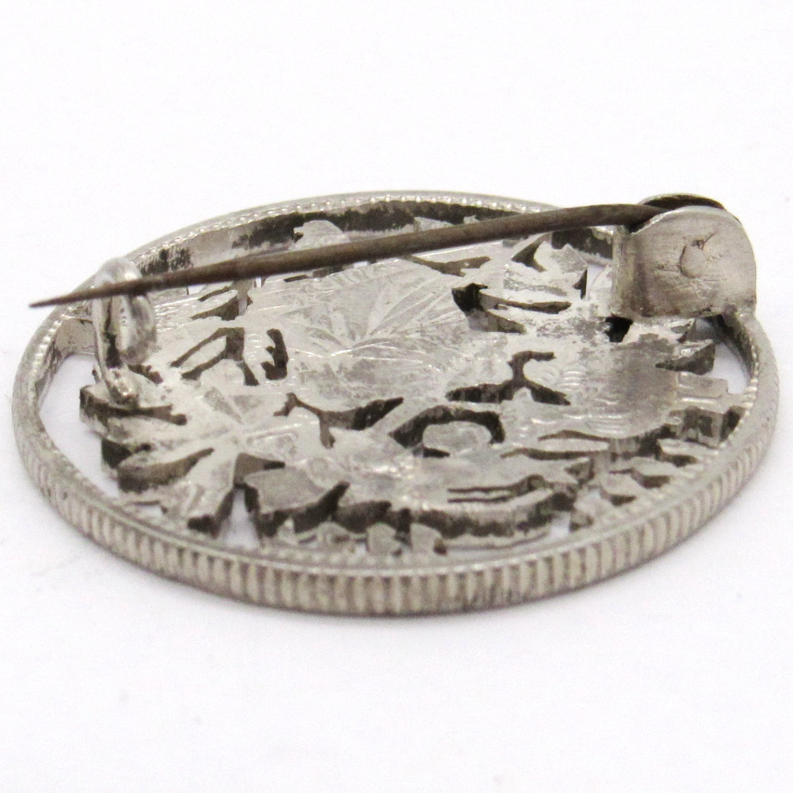 VINTAGE STERLING SILVER 0900 1894 LIBERTAD GUATEMALA ROUND MEDAL PIN BROOCH