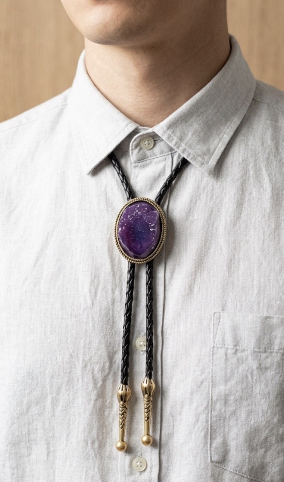 Handmade Purple Arrowhead Bolo Tie Midnight Plum Stone |Western Cowboy Neckwear