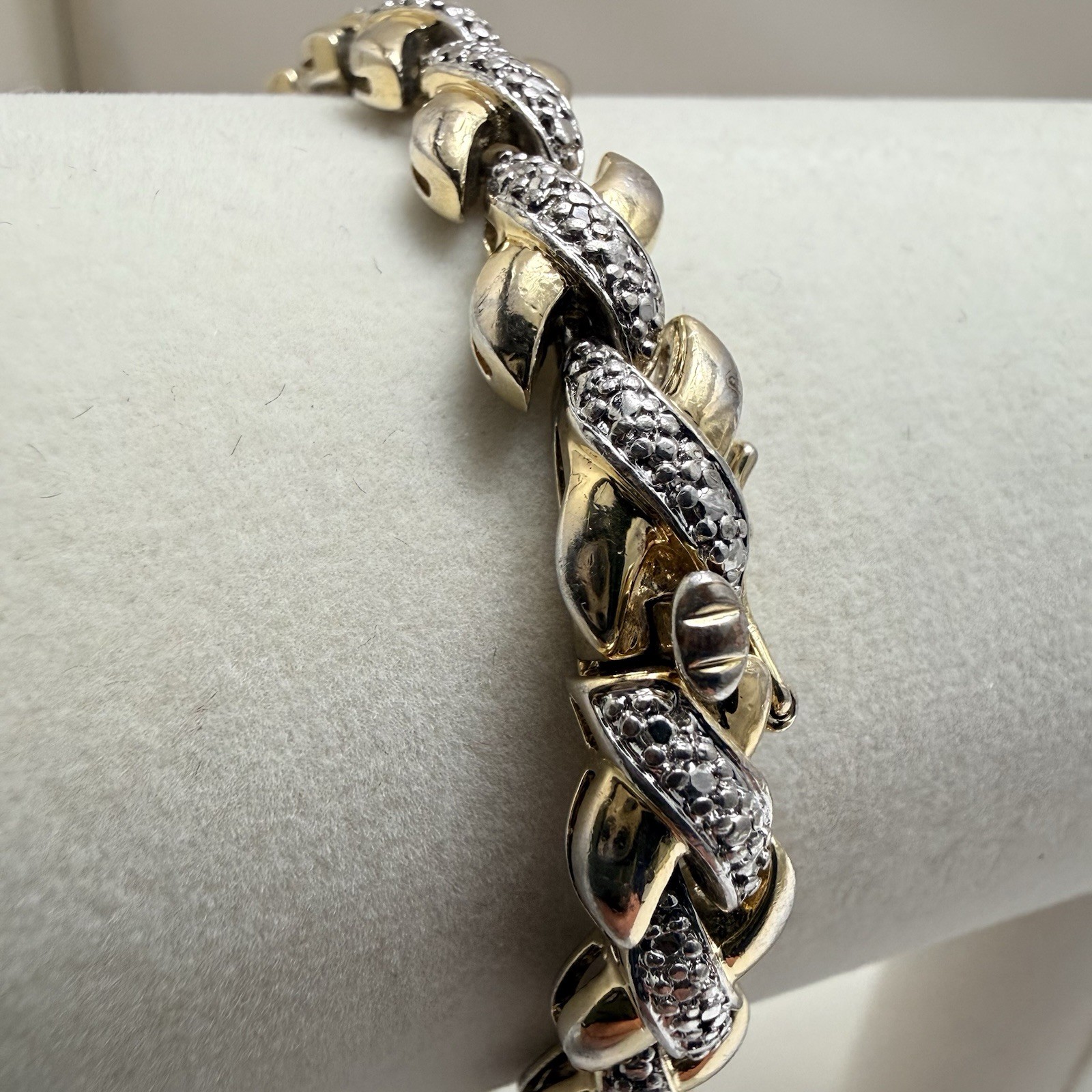 Vintage Substantial 22.5g Sterling Silver 925 Textured X Link Bracelet 7.25″