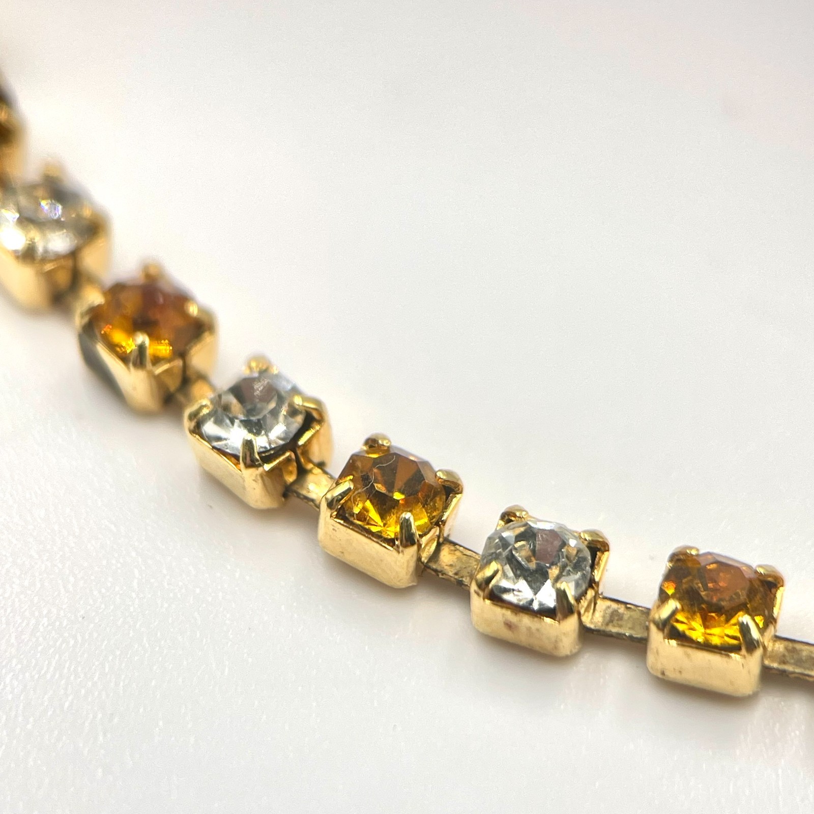Vintage Y2K Gold Tone Amber Topaz Clear Rhinestone Alternating Tennis Bracelet
