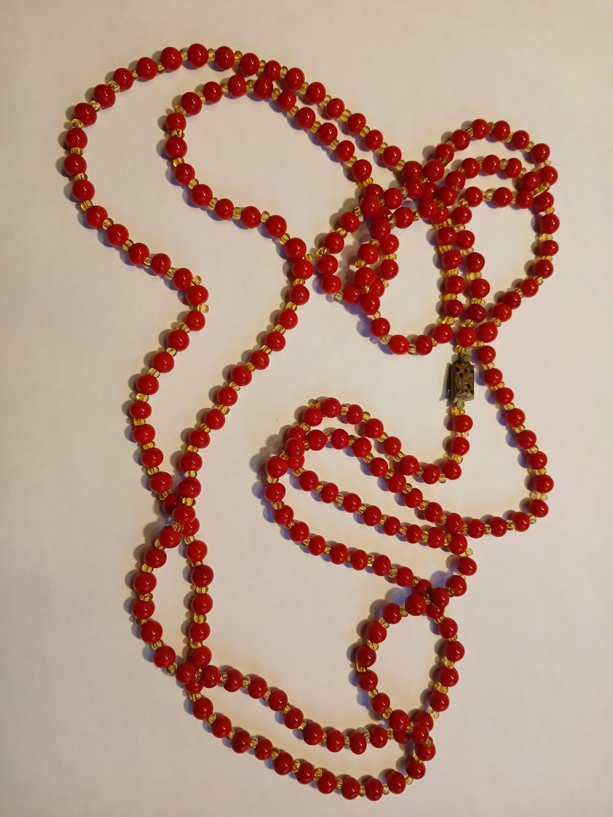 Antique real blood red coral beaded amber Seed Bead spacers necklace 6mm 60″