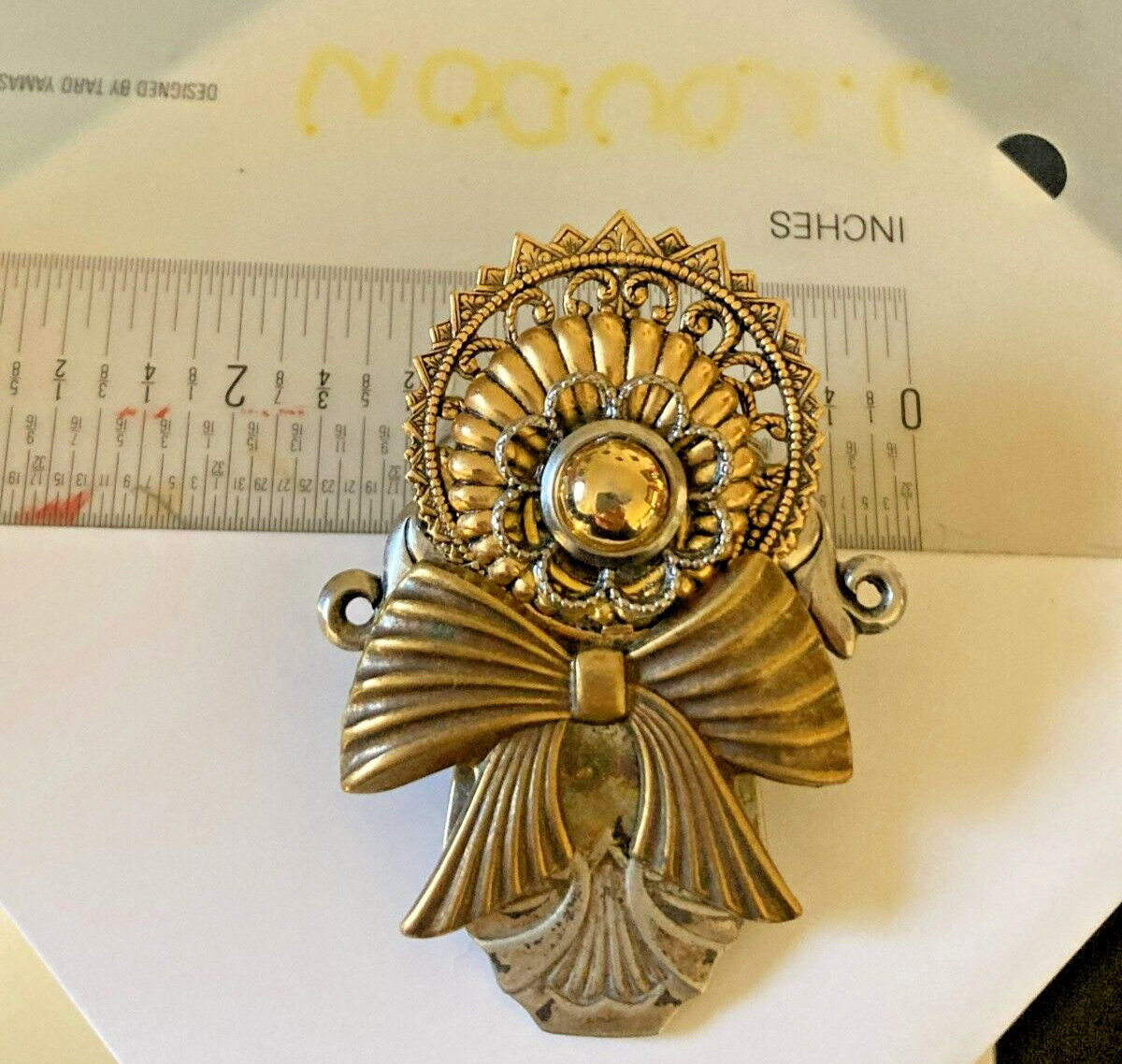 Pendant/Pin Repurposed Silver Flatware Mixed Metals Vintage 80’s Piece