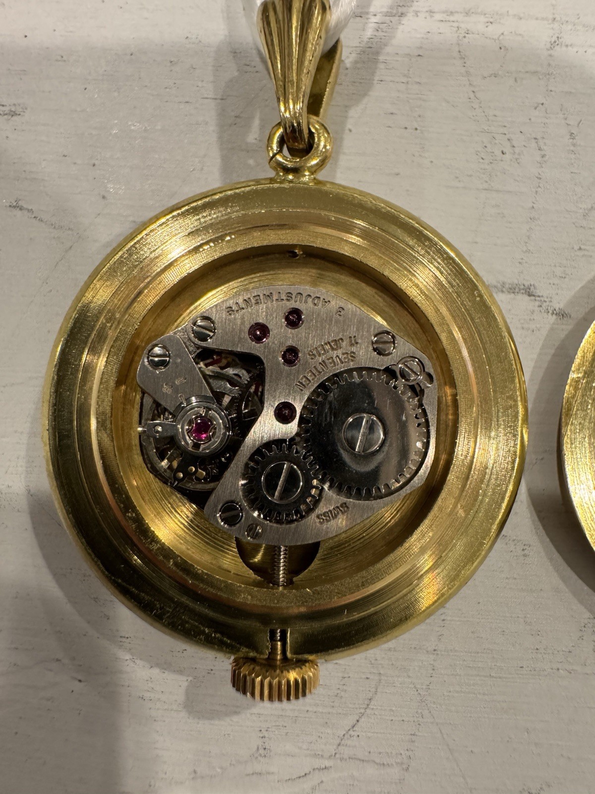 Vintage Bucherer Pendant Watch: 17 Jewel Gold-Tone Manual Wind- Working