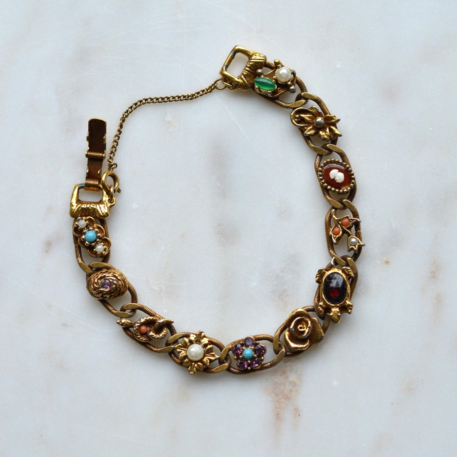 Vintage Signed Goldette N.Y. Victorian Revival Slide Bracelet