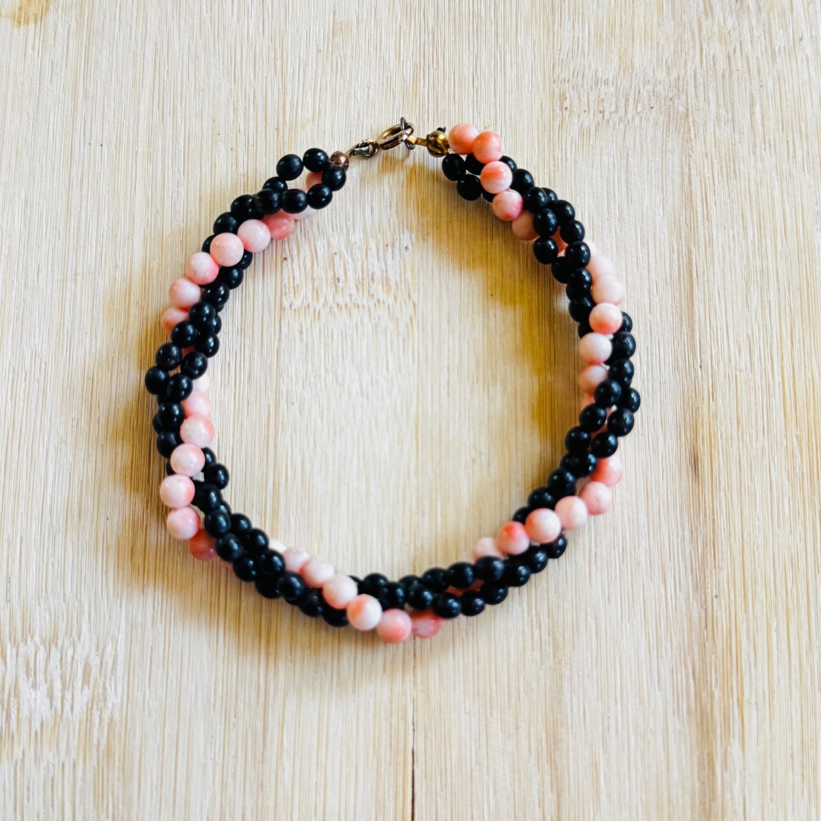Black Pink Coral VTG Bracelet Natural Genuine Hawaiian Authentic Torsade 7.75″