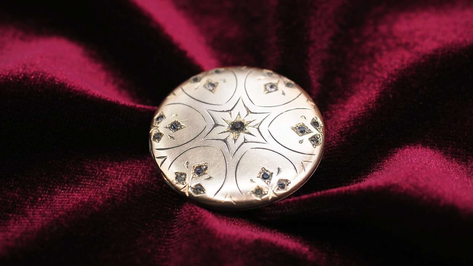 Victorian – F&C Co. – Gold-Filled Locket – Hexagram Star W/ Glass Gems – No Bail