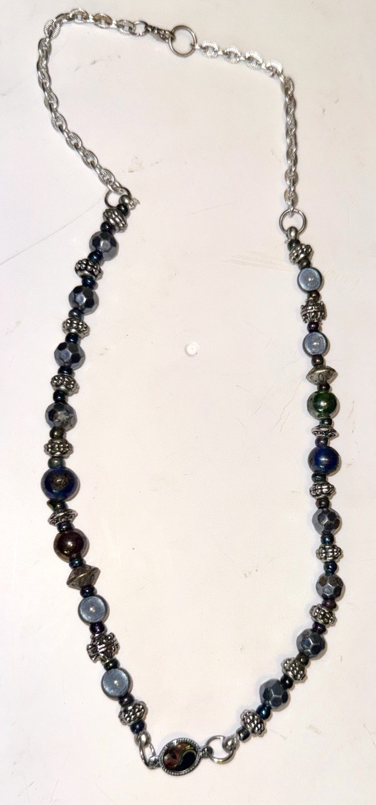 Metallic Bead Necklace Iridescent Purple, Green, White And Blue Oil Slick ~