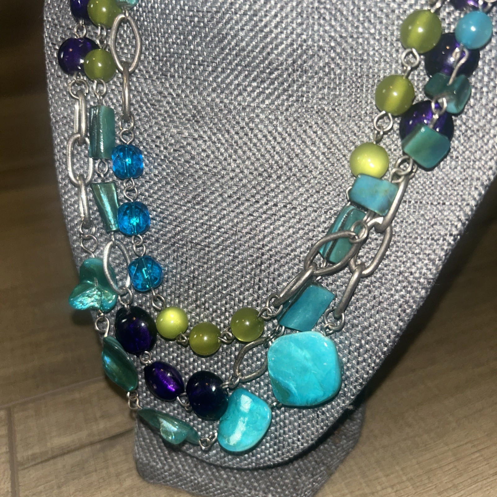 Vintage Seashell Beaded Necklace And Bracelet Aqua Ocean Coastal Cowgirl Layered