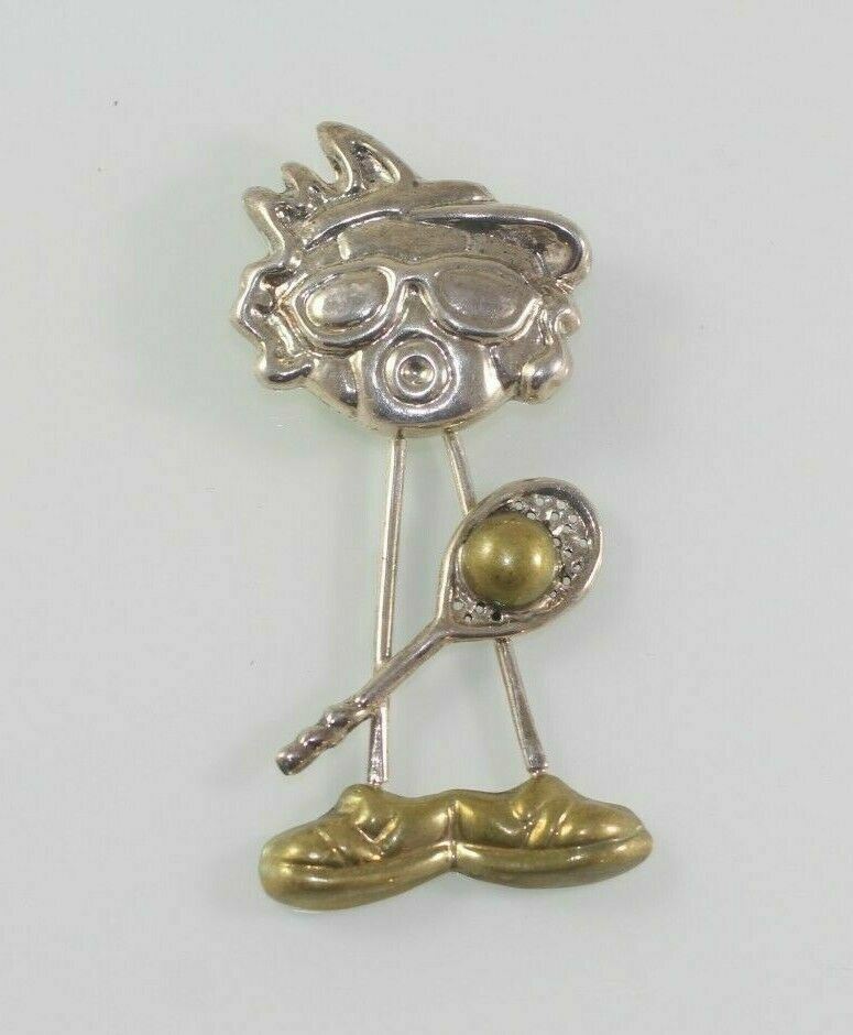 Vintage Mexico TV-119 Tennis Person Moving part brooch Sterling