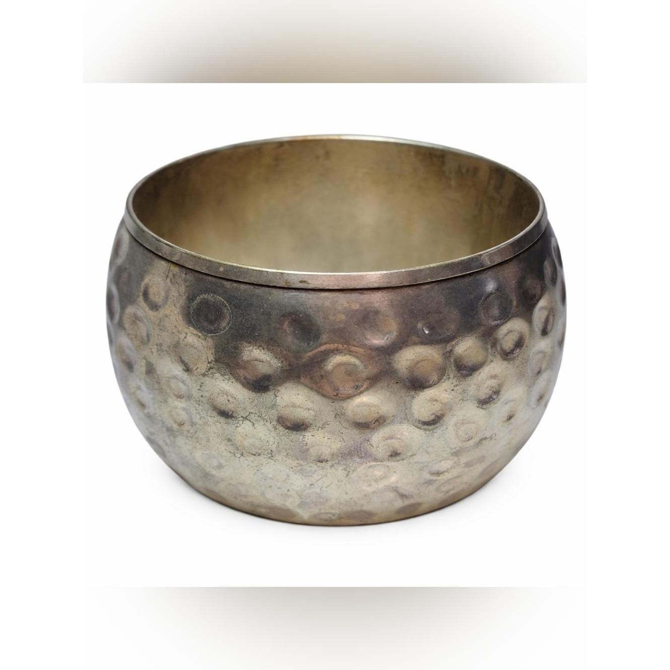 Vintage Wide Silver Tone Bangle Bracelet Hammered Dimpled Dome Texture Size 7