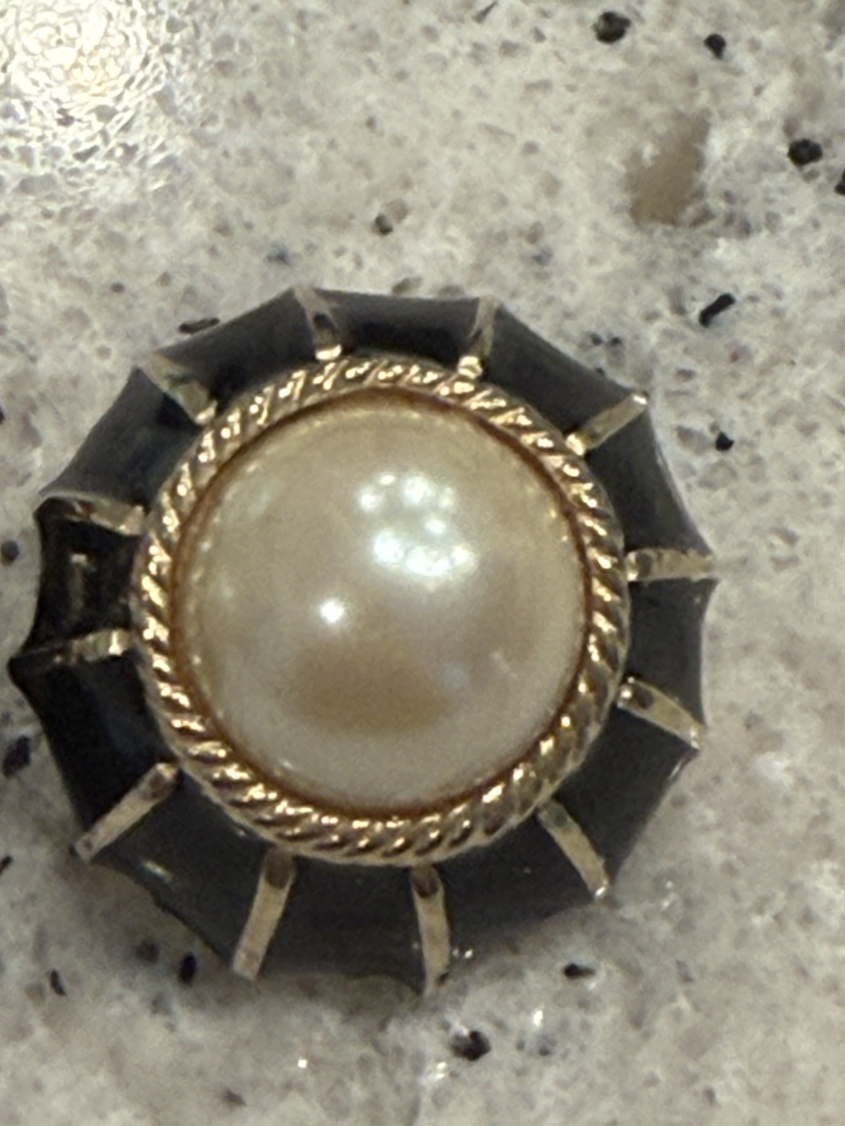 Vintage Gay Boyer Signed Black Enamel Faux Pearl Clip On Earrings Art Deco