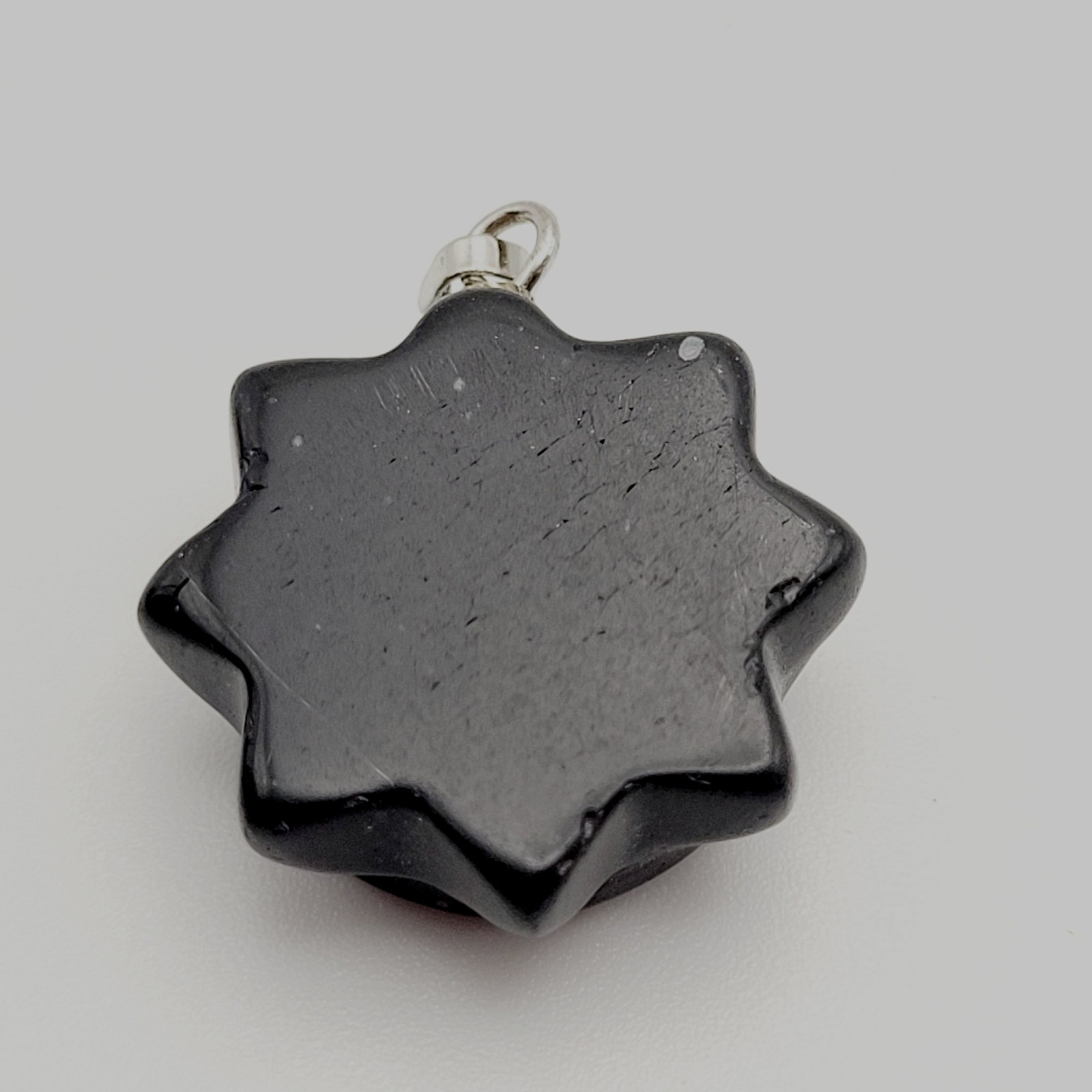 Obsidian Sun Face Black Carved Stone Silver Tone Bail Pendant Charm No Chain