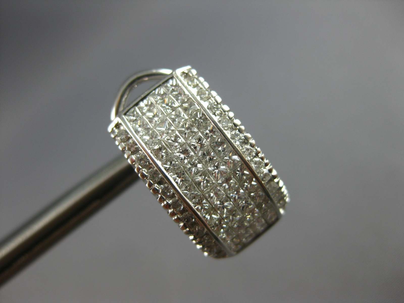 LARGE 1.52CT DIAMOND 14K WHITE GOLD 3D ROUND & PRINCESS CLIP ON HANGING EARRINGS
