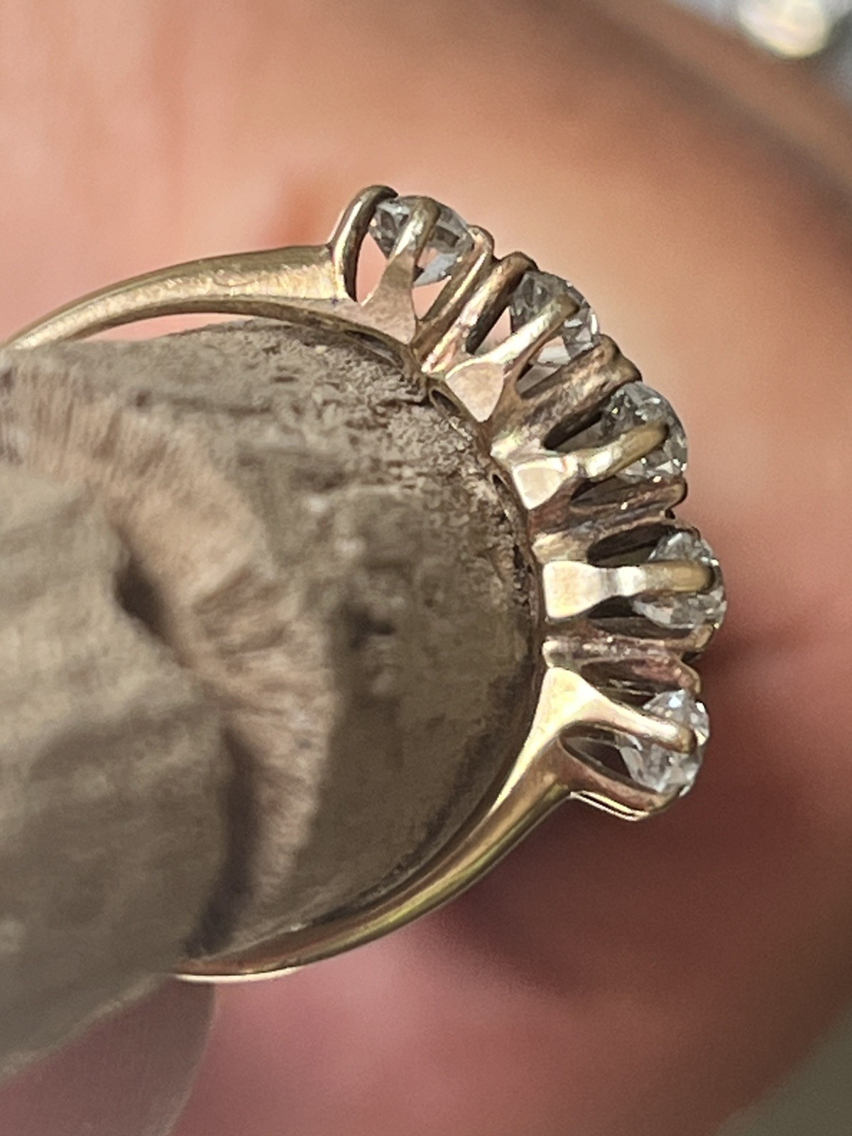 Gorgeous Petite Antique 14k Yellow Gold Ring ~ Five Old European Cut Diamonds