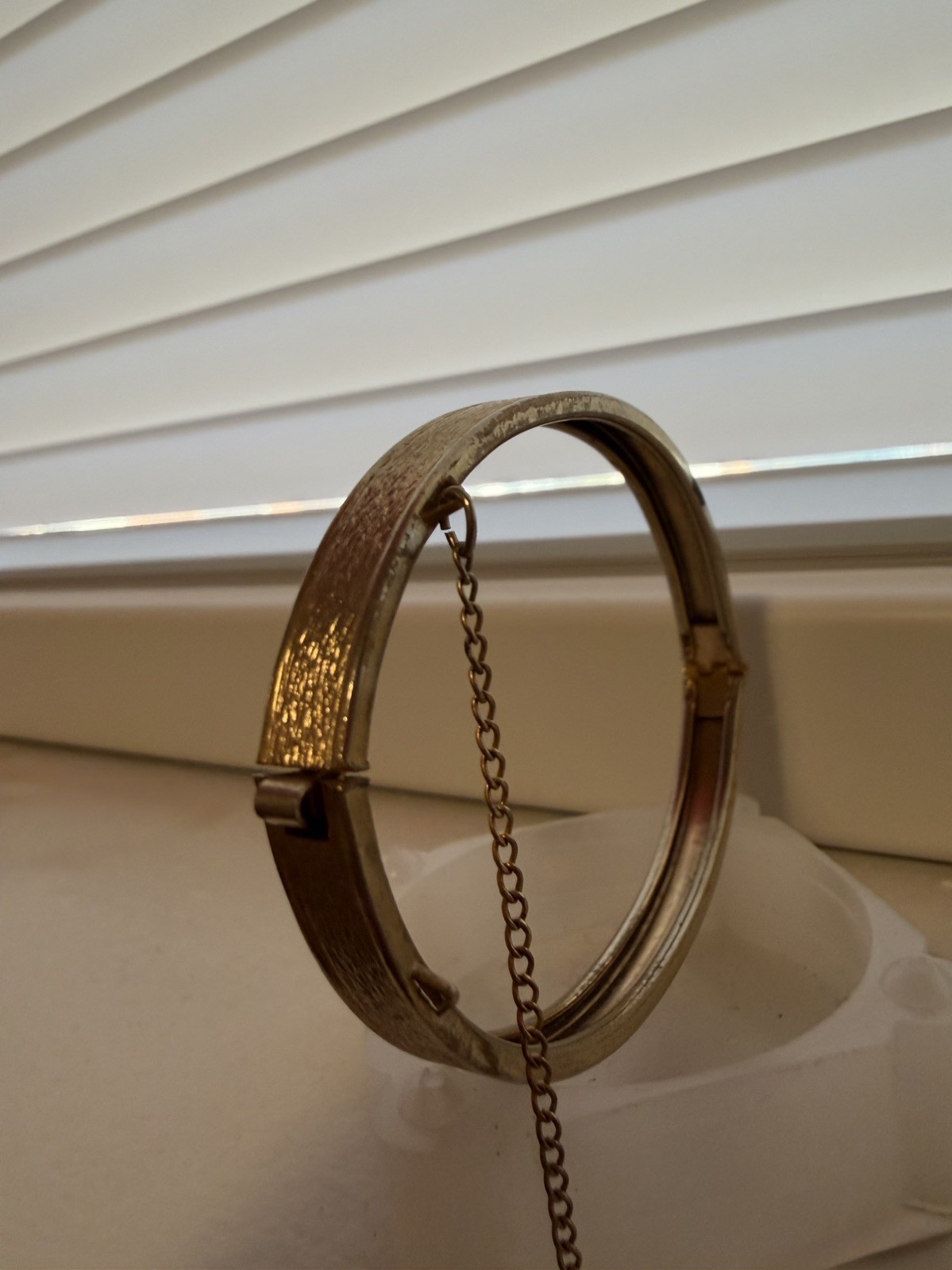 Vintage Gold-Tone Hinged Bangle Bracelet-Textured Finish Classic Statement Piece