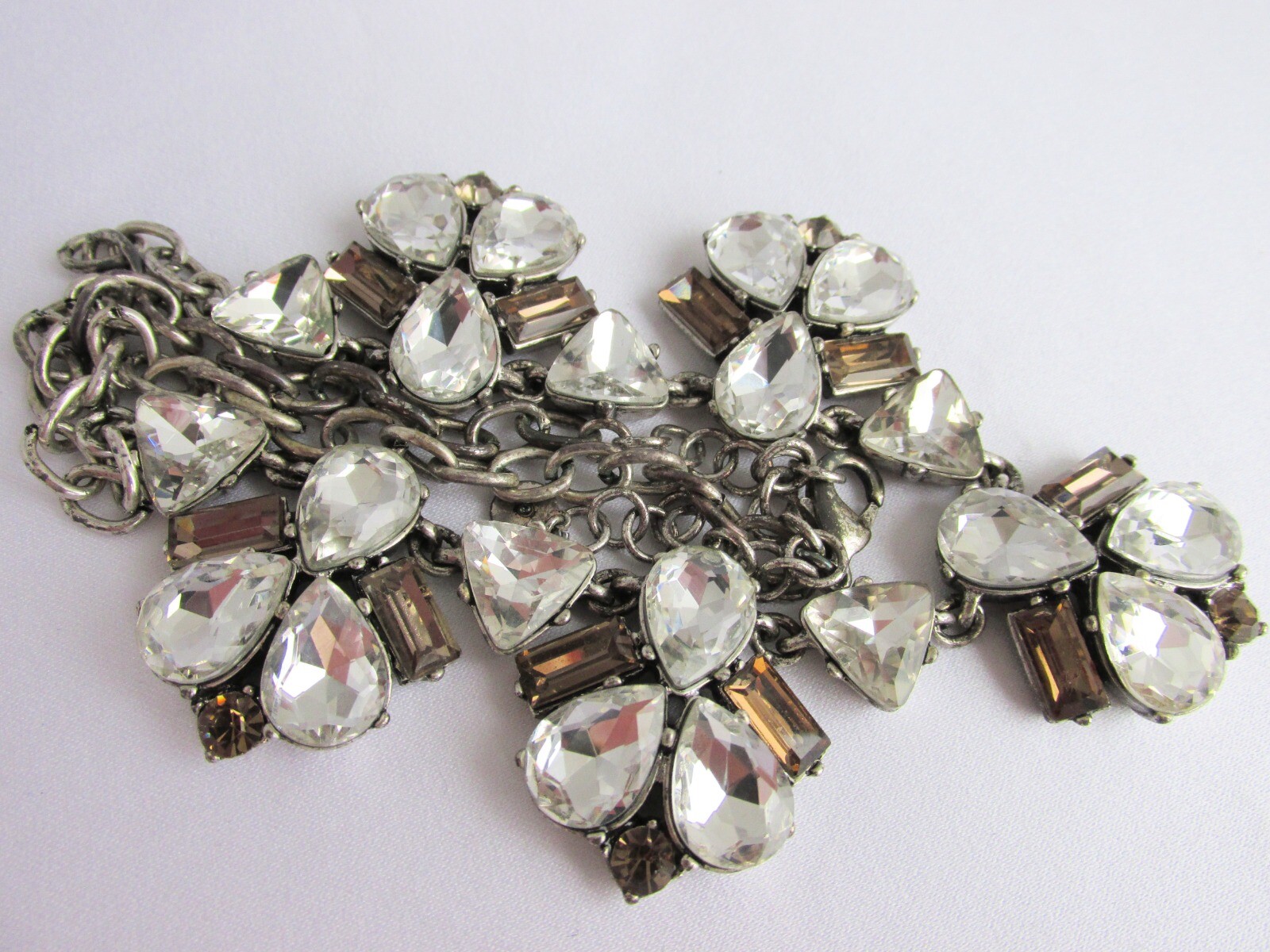 Vintage Stella & Dot Clear & Topaz Mirrored Rhinestone Necklace Bib Statement