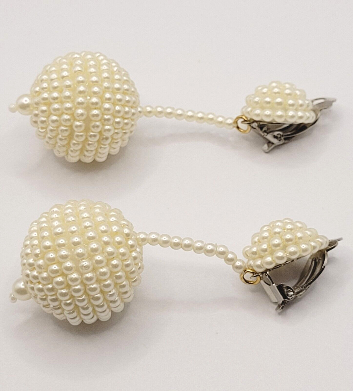 Unique Ball Drop Dangle with Faux Pearl Long Beaded Costume Clip On Earrings