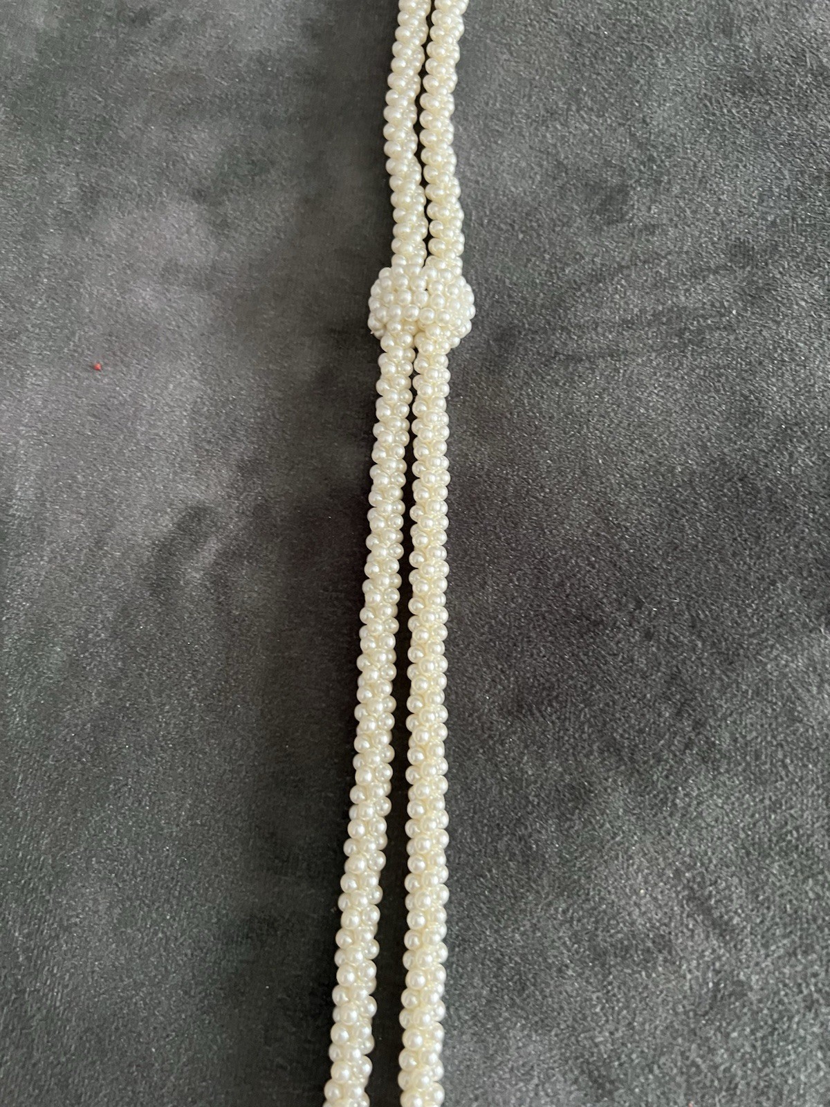 Vintage Faux Pearl Lariat Necklace Knotted Tassel Rope Style Costume Jewelry