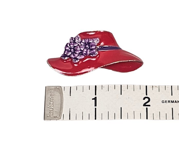 Vintage Red Hat Ladies Enamel Brooch Pin Silvertone Red/Purple | Red Hat Society
