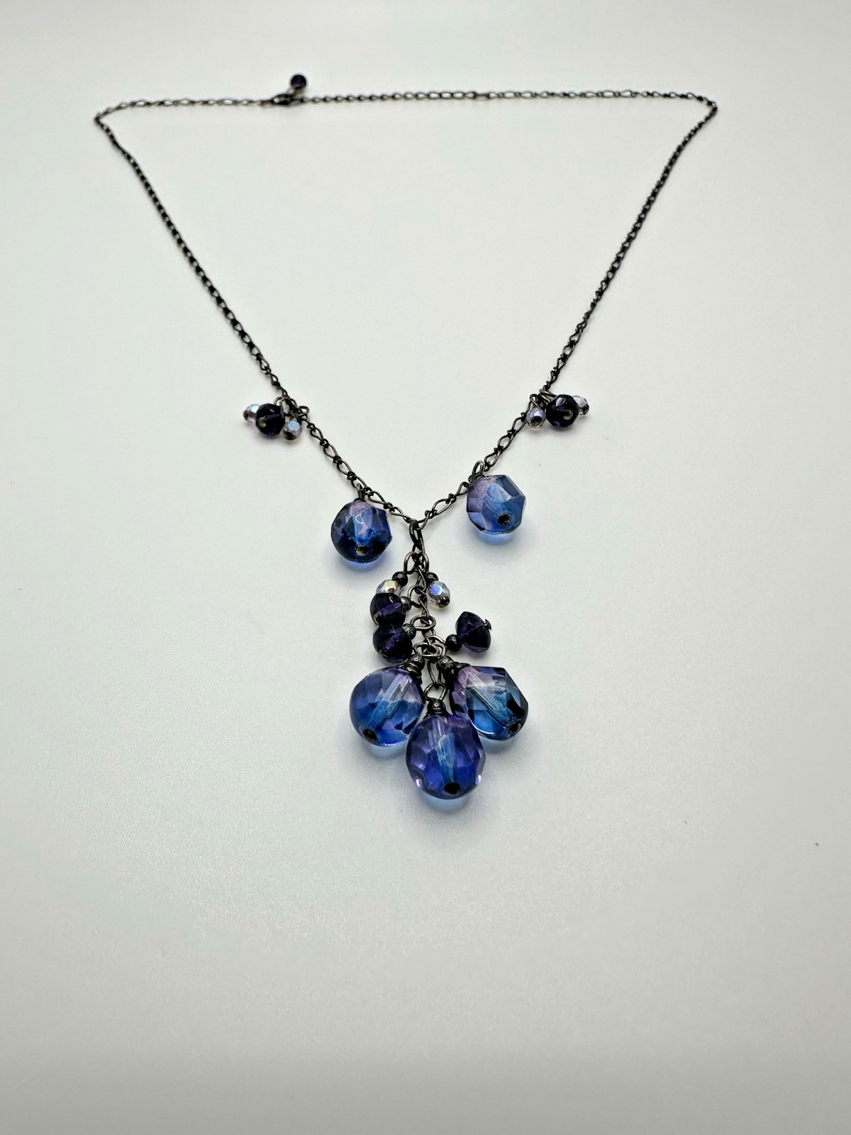 Vintage Sterling Silver Purple Blue Crystal Necklace 18”-20” JB23
