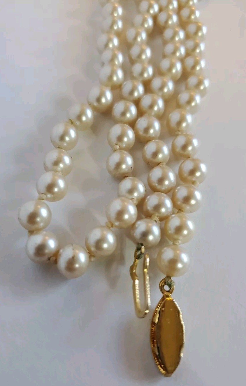 Faux Pearl Necklace with Gold Tone Fish Hook Clasp