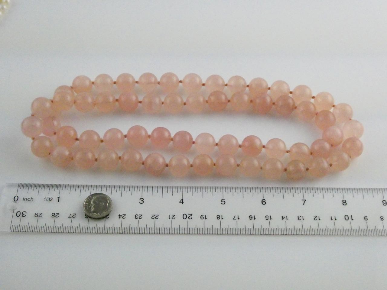 Vintage Hand Knotted Rose Quartz Bead Strand Necklace 34 Inches No Clasp 14mm