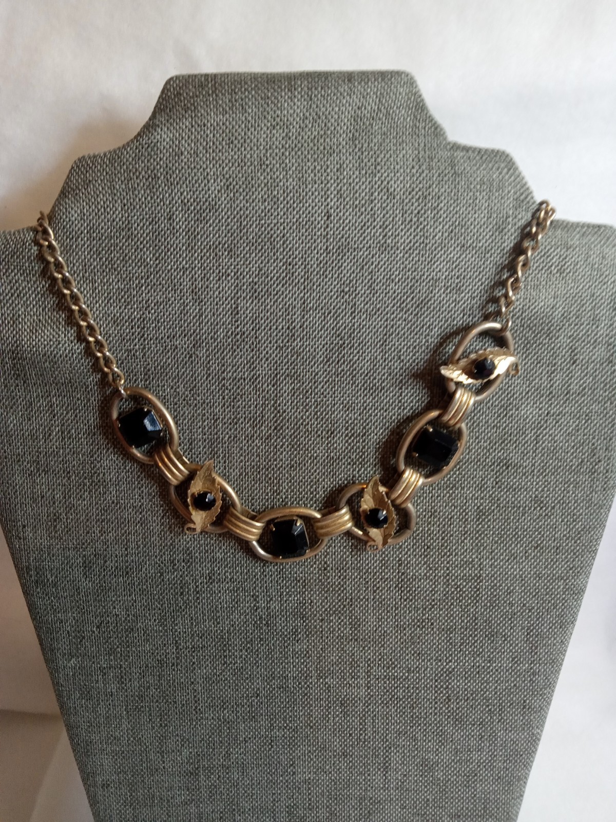 Vintage Mid Century Gold Tone Black Lucite Bead Necklace Classic Statement Wear